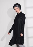 Tesettür giyim SİYAH T 5065 Asmiray- Simli Tunik