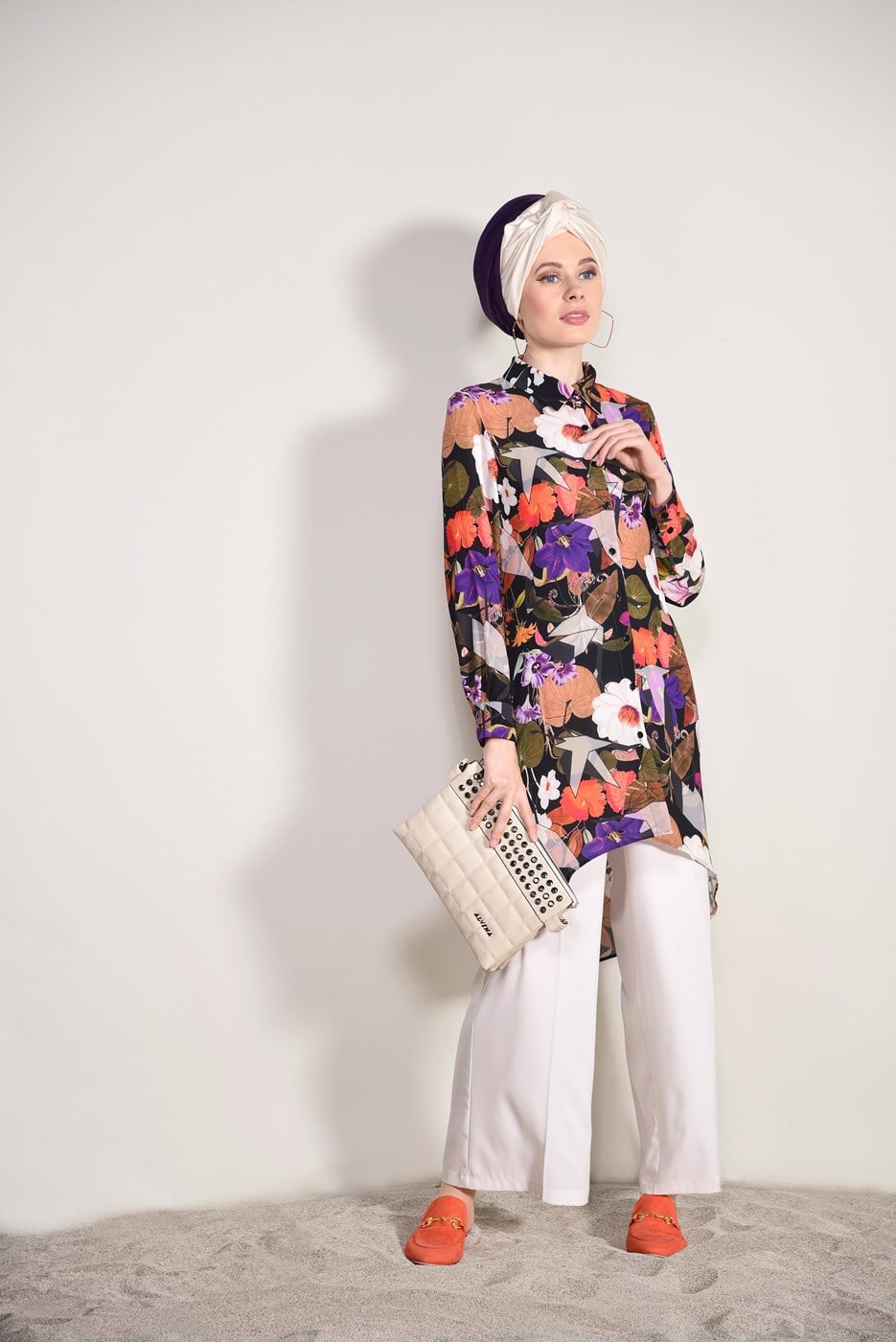 Vêtements hijab POURPRE TUNIQUE FLORALE 5086