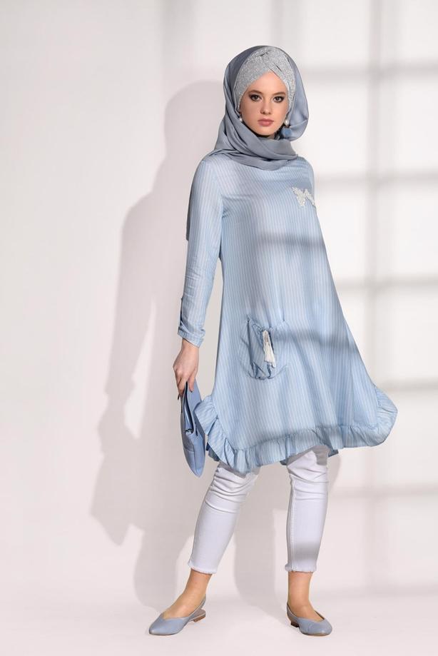 Vêtements hijab  STRIPE DETAIL TUNIC 5335  - TRENDTESETTÜR