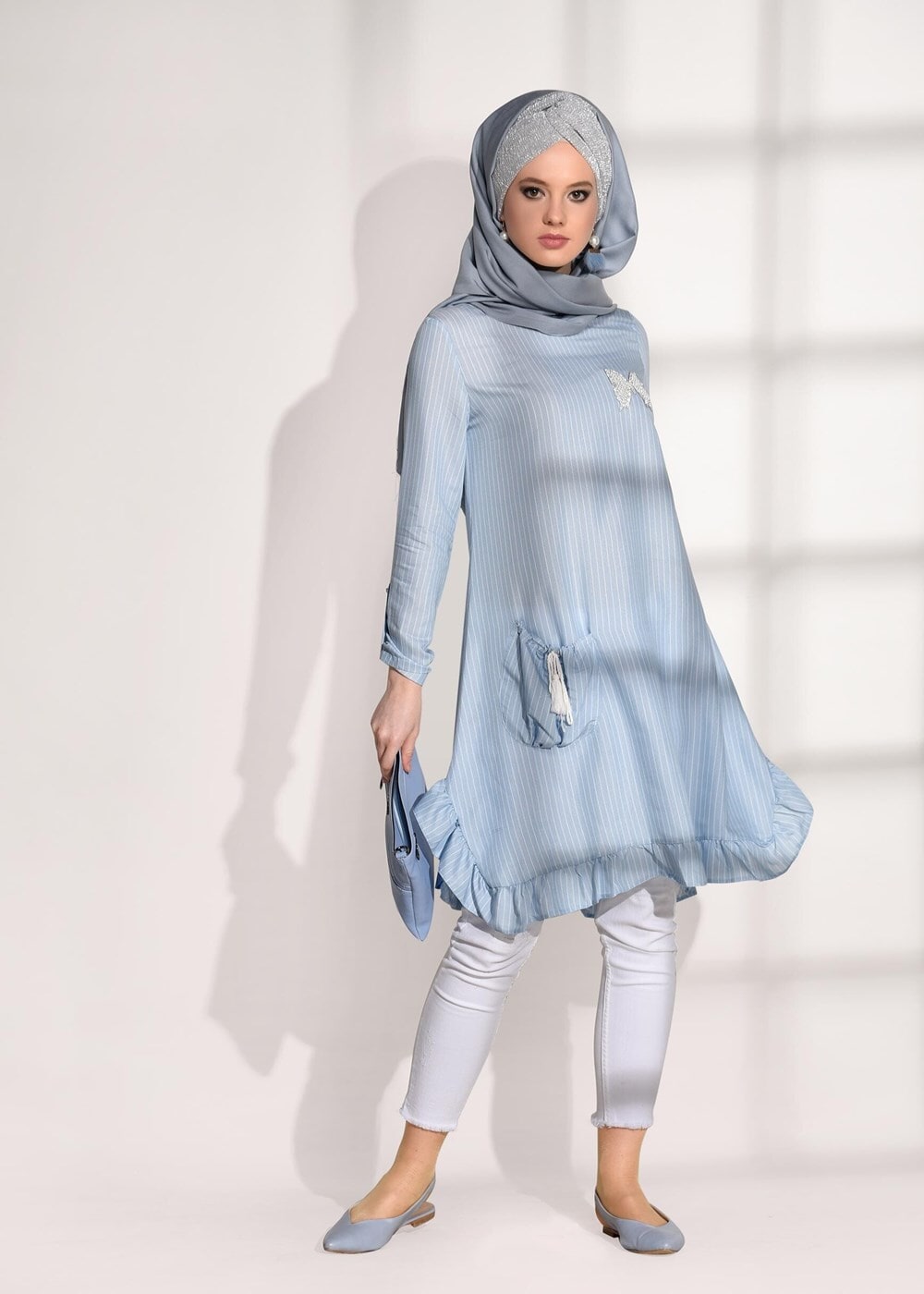 Vêtements hijab BLEU TUNIQUE À RAYURES 5335