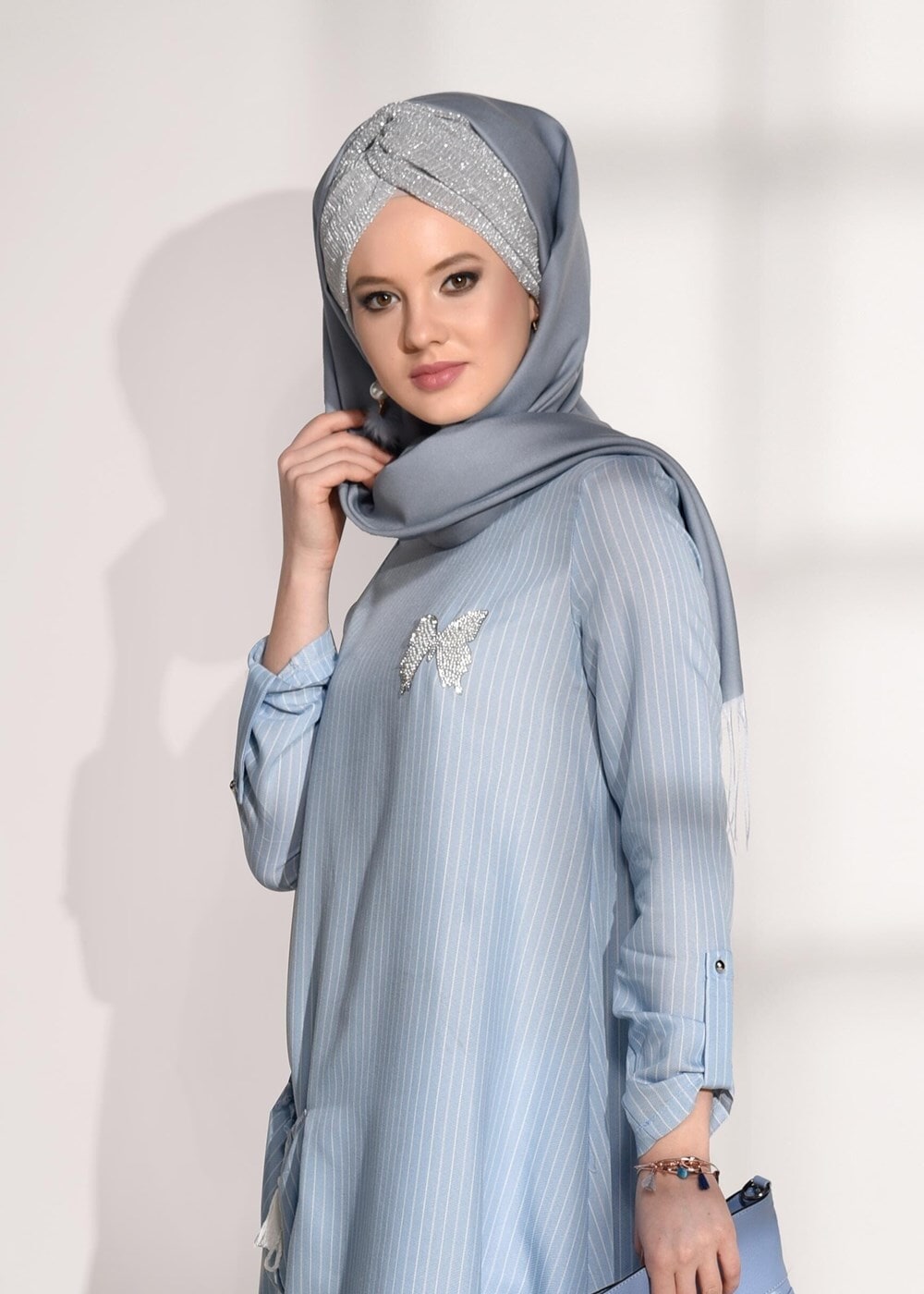 Vêtements hijab BLEU TUNIQUE À RAYURES 5335