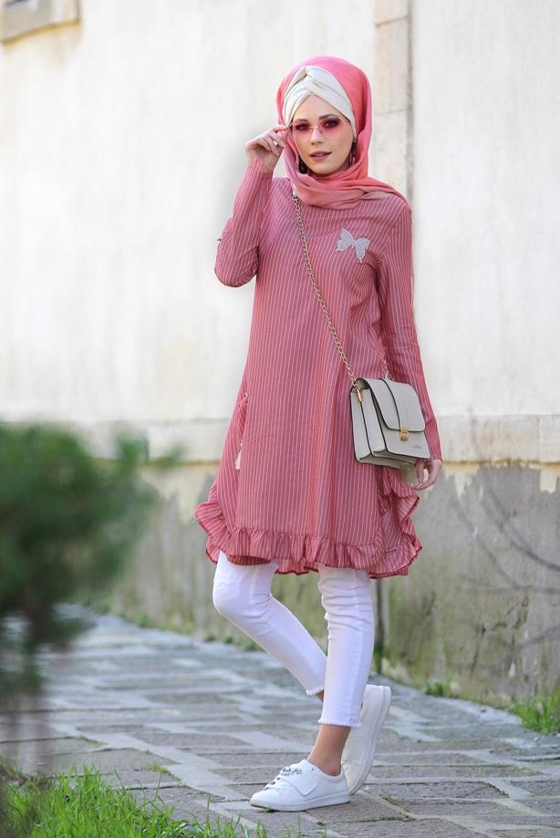 Hijab clothing  STRIPE DETAIL TUNIC 5335  - TRENDTESETTÜR