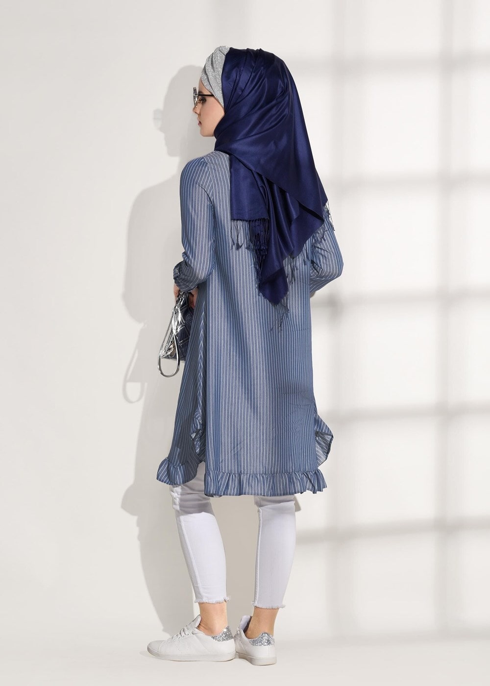 Vêtements hijab BLEU MARINE TUNIQUE À RAYURES 5335