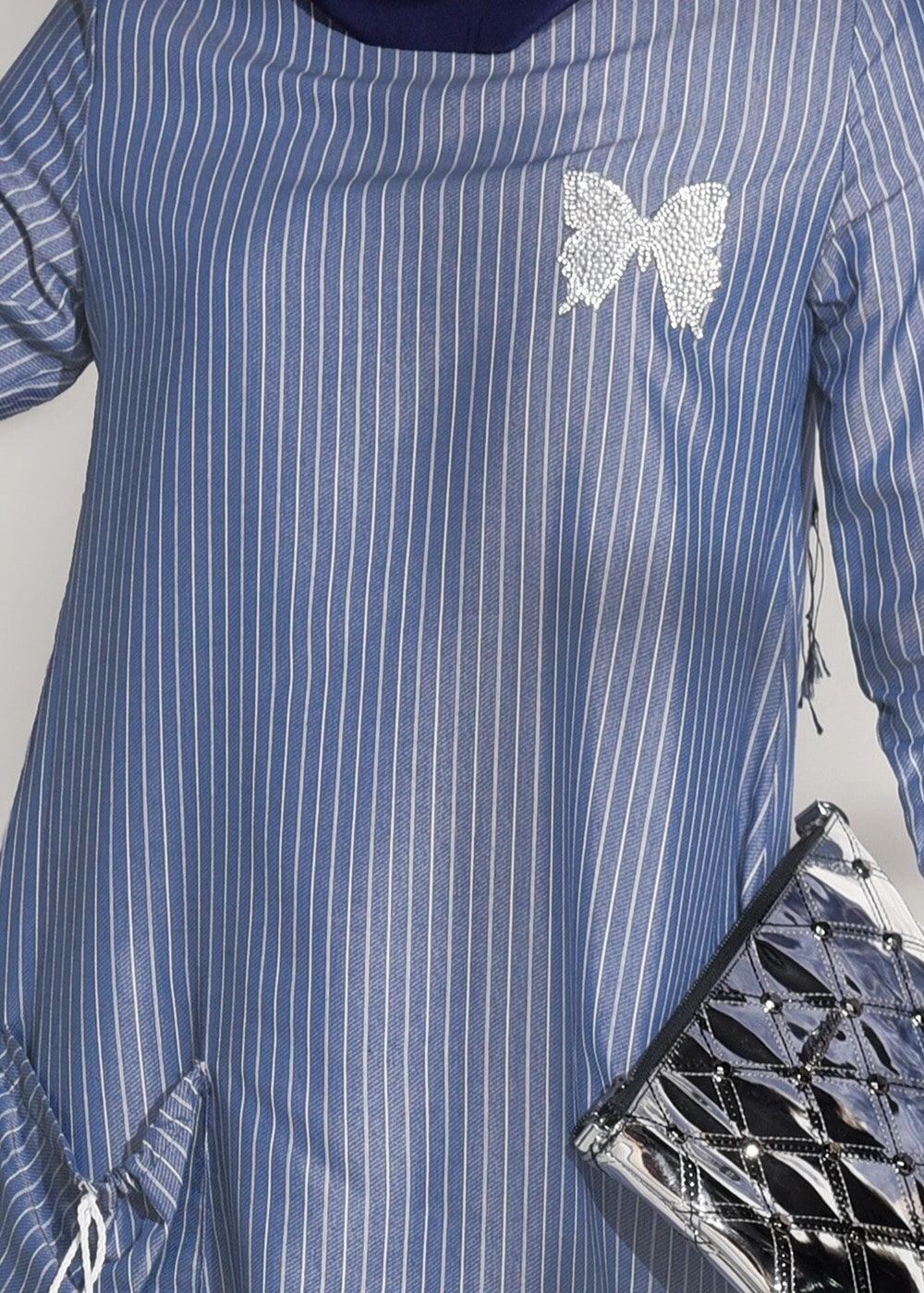 Vêtements hijab BLEU MARINE TUNIQUE À RAYURES 5335