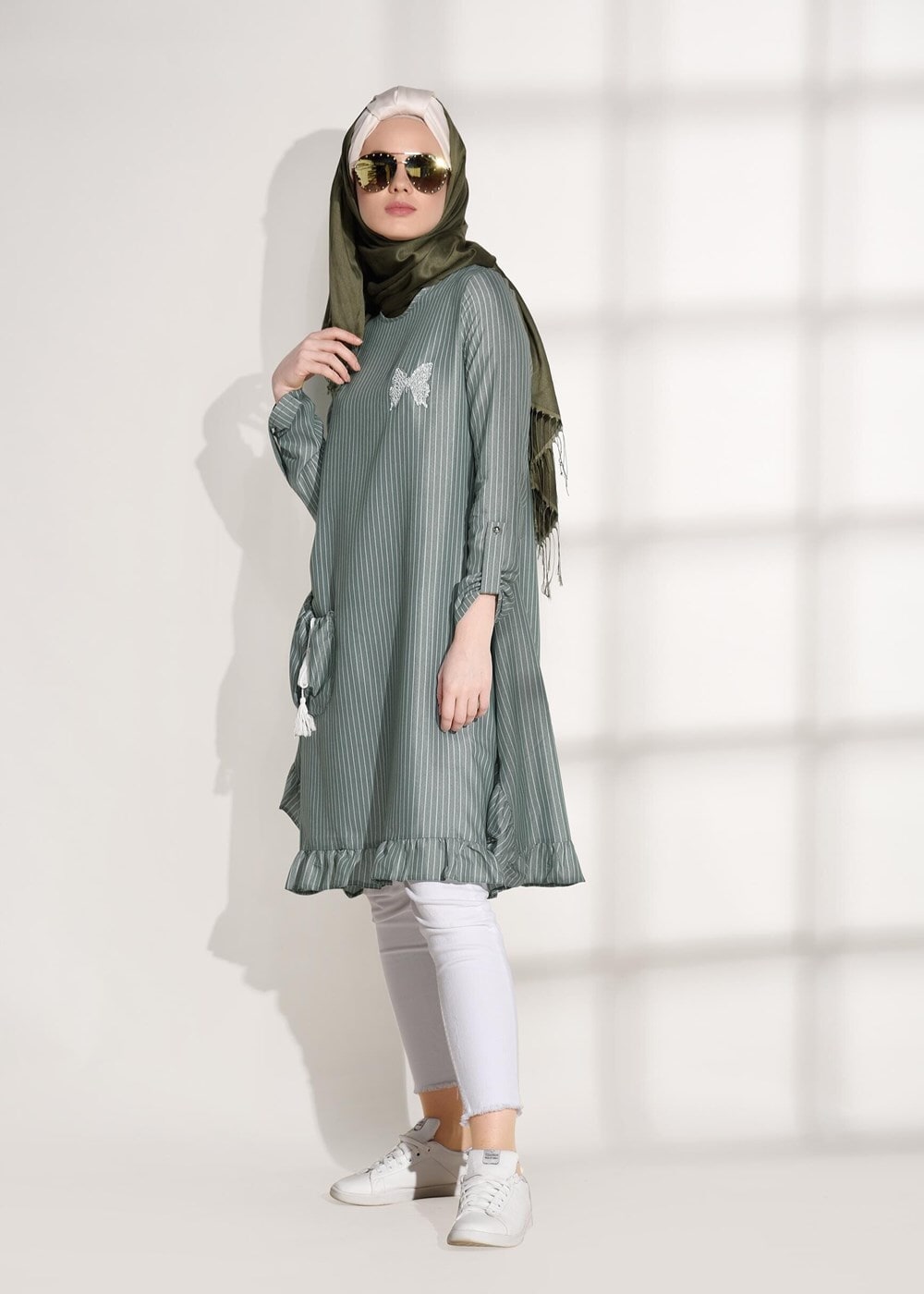 Vêtements hijab VERT TUNIQUE À RAYURES 5335
