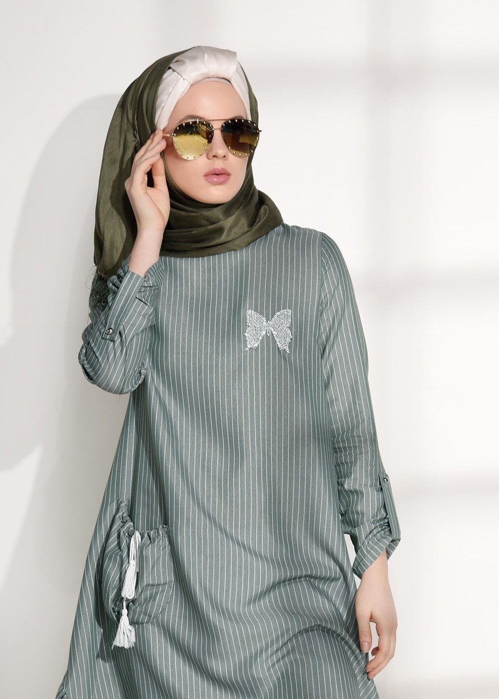 Vêtements hijab VERT TUNIQUE À RAYURES 5335