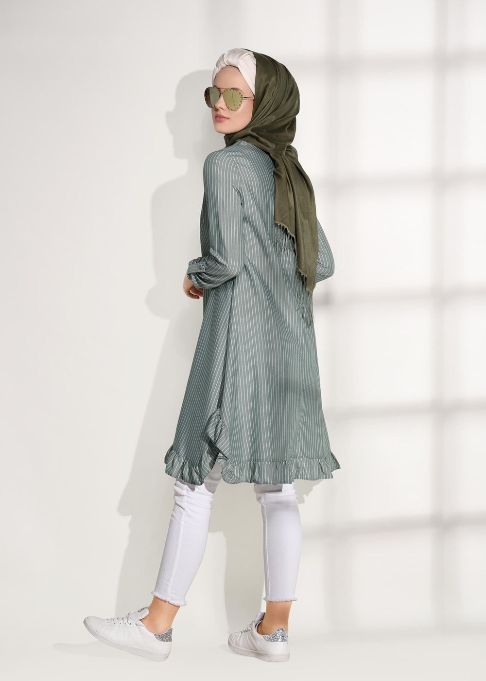 Vêtements hijab VERT TUNIQUE À RAYURES 5335