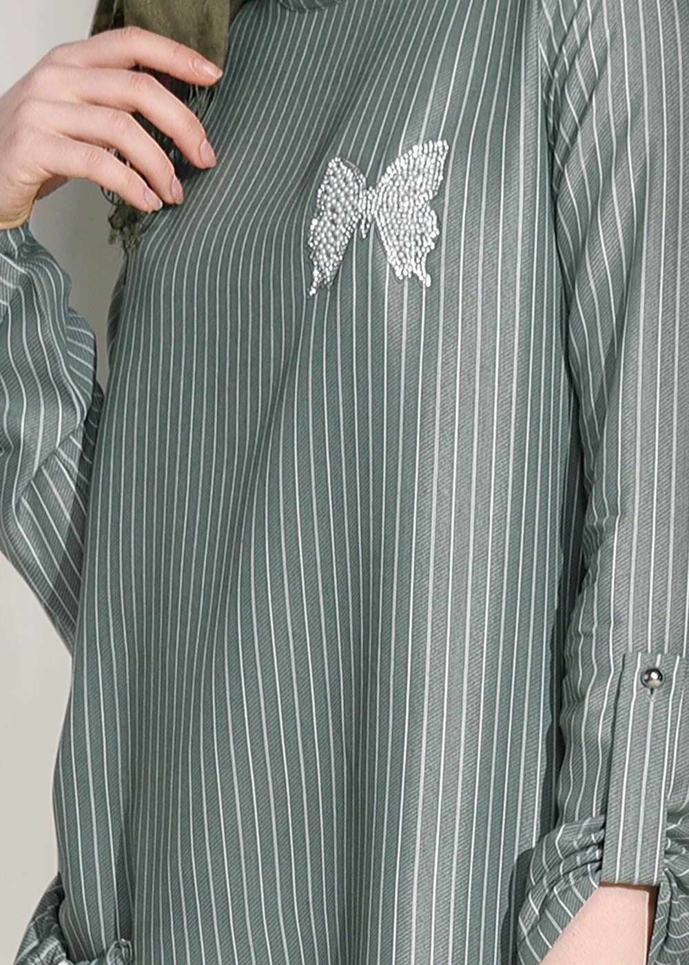 Vêtements hijab VERT TUNIQUE À RAYURES 5335