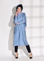 Tesettür giyim MAVİ T 5575 Asmiray- Cep Detaylı Salaş Tunik