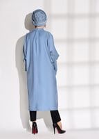 Tesettür giyim MAVİ T 5575 Asmiray- Cep Detaylı Salaş Tunik