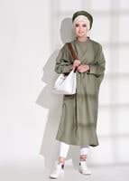 Tesettür giyim HAKİ T 5575 Asmiray- Cep Detaylı Salaş Tunik