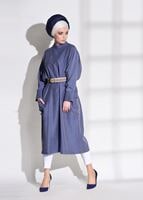 Tesettür giyim LACİVERT T 5575 Asmiray- Cep Detaylı Salaş Tunik