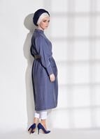 Tesettür giyim LACİVERT T 5575 Asmiray- Cep Detaylı Salaş Tunik