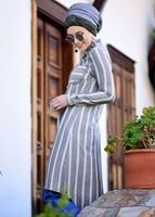 Tesettür giyim GRİ T 5665 Asmiray-Çizgi Detaylı Tunik