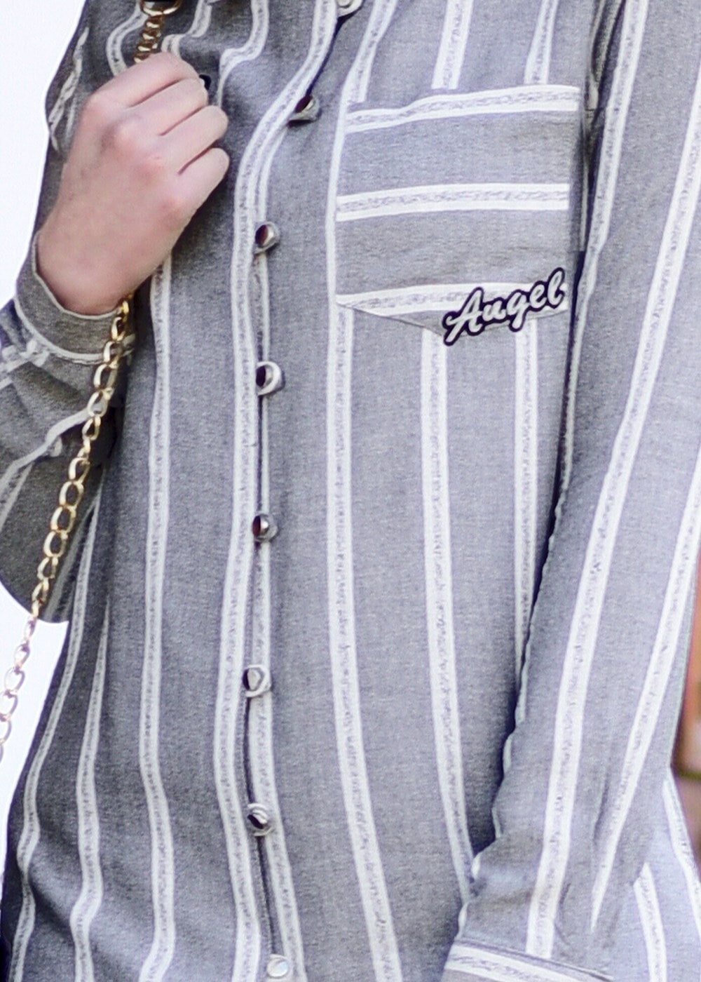 Tesettür giyim GRİ T 5665 Asmiray-Çizgi Detaylı Tunik