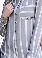 Tesettür giyim GRİ T 5665 Asmiray-Çizgi Detaylı Tunik