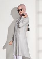 Tesettür giyim BEJ T 5665 Asmiray-Çizgi Detaylı Tunik
