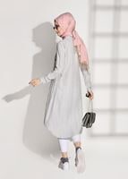 Tesettür giyim BEJ T 5665 Asmiray-Çizgi Detaylı Tunik