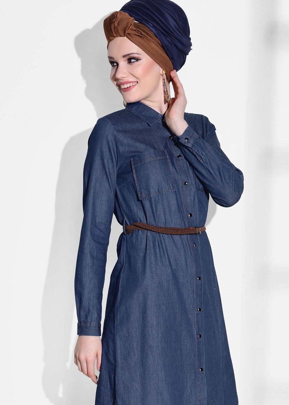 Tesettür giyim LACİVERT T 5697 Ksd- Denim Tunik
