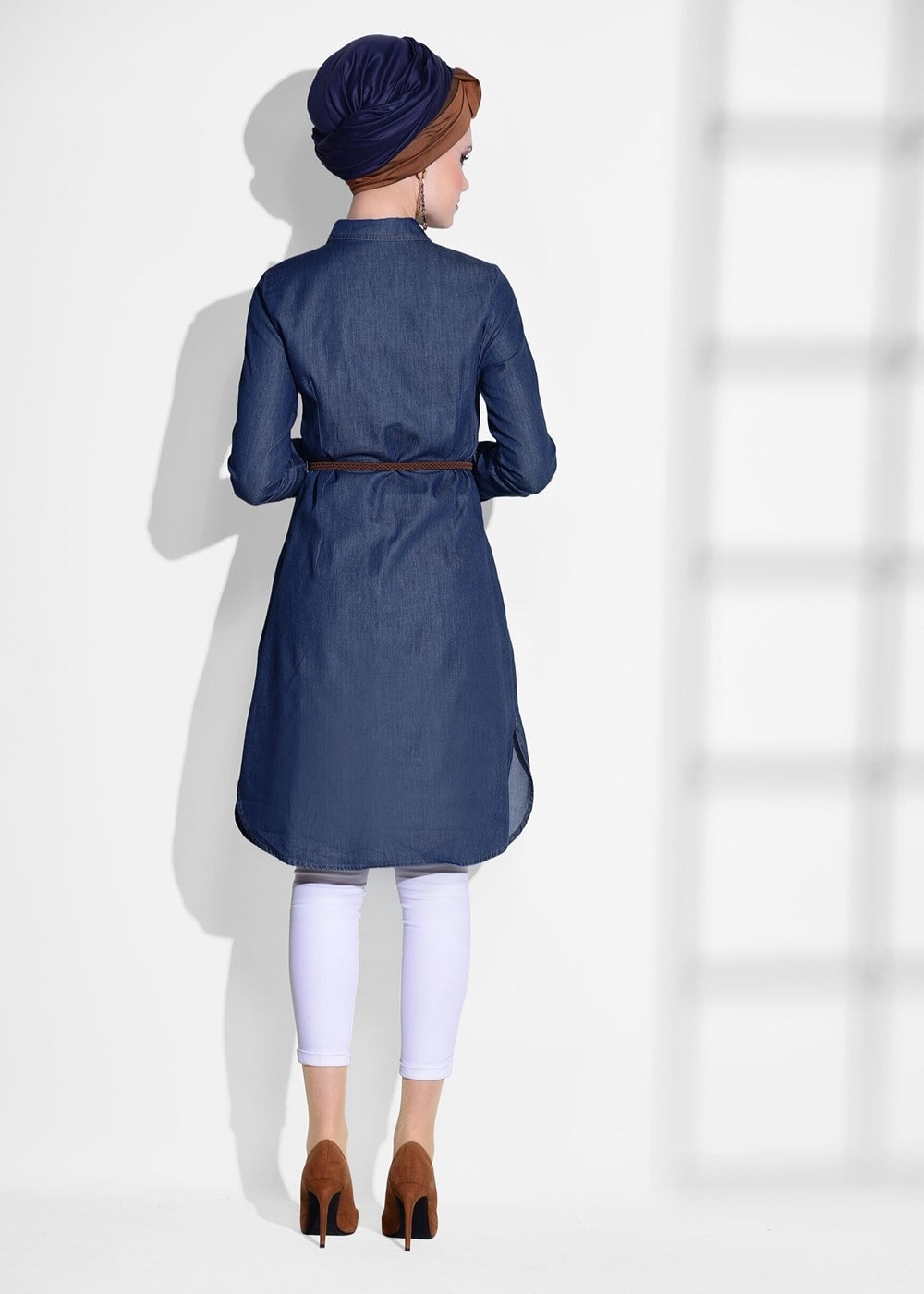Tesettür giyim LACİVERT T 5697 Ksd- Denim Tunik