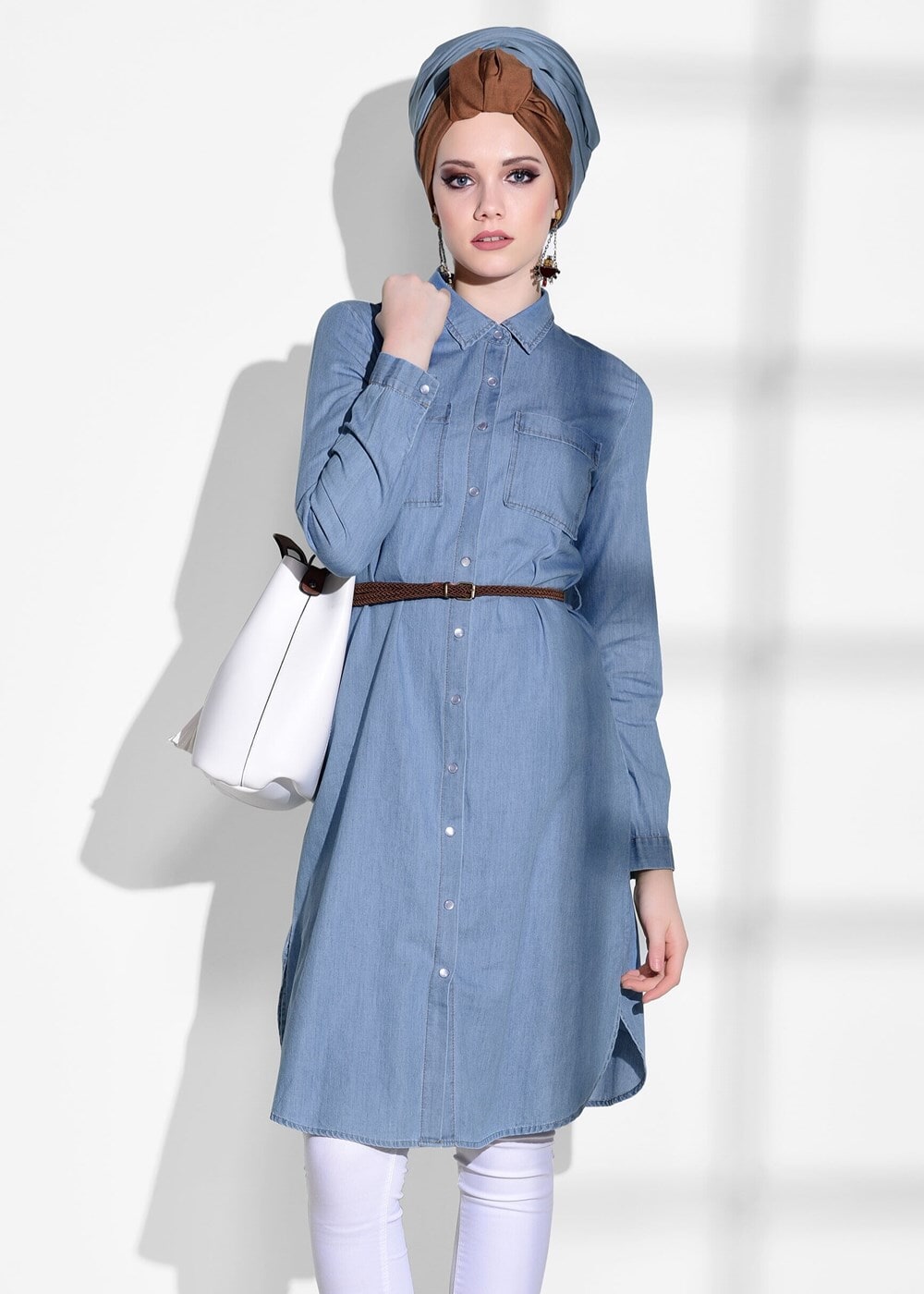 Tesettür giyim MAVİ T 5697 Ksd- Denim Tunik