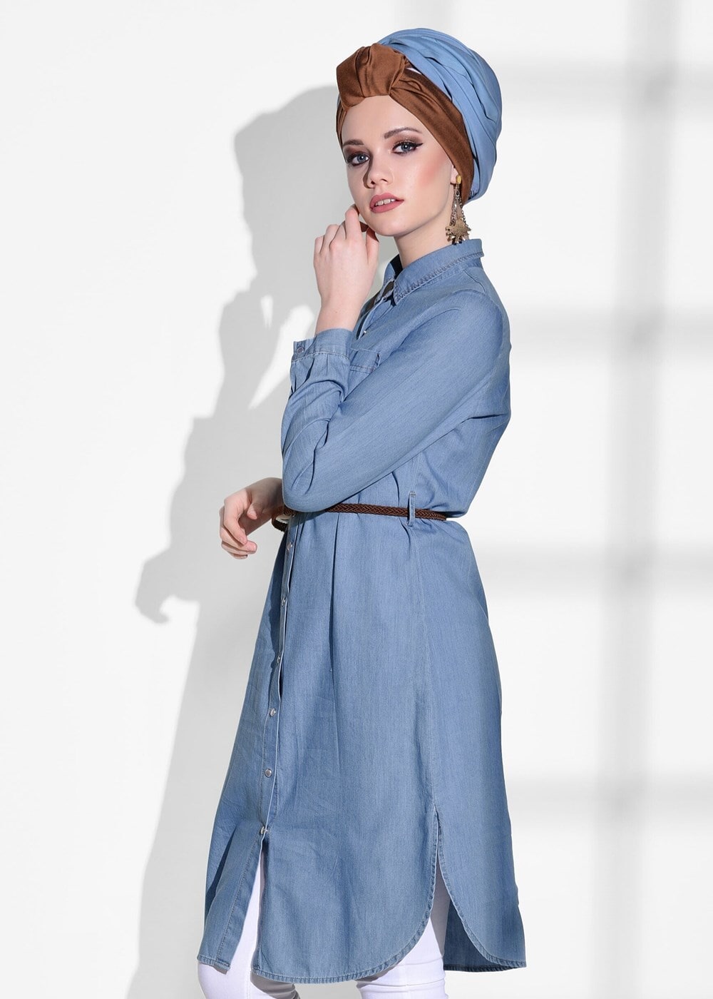 Tesettür giyim MAVİ T 5697 Ksd- Denim Tunik