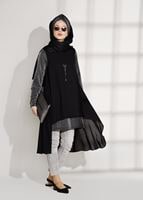 Tesettür giyim SİYAH T 5851 ModaBu-Sim Detaylı Tunik