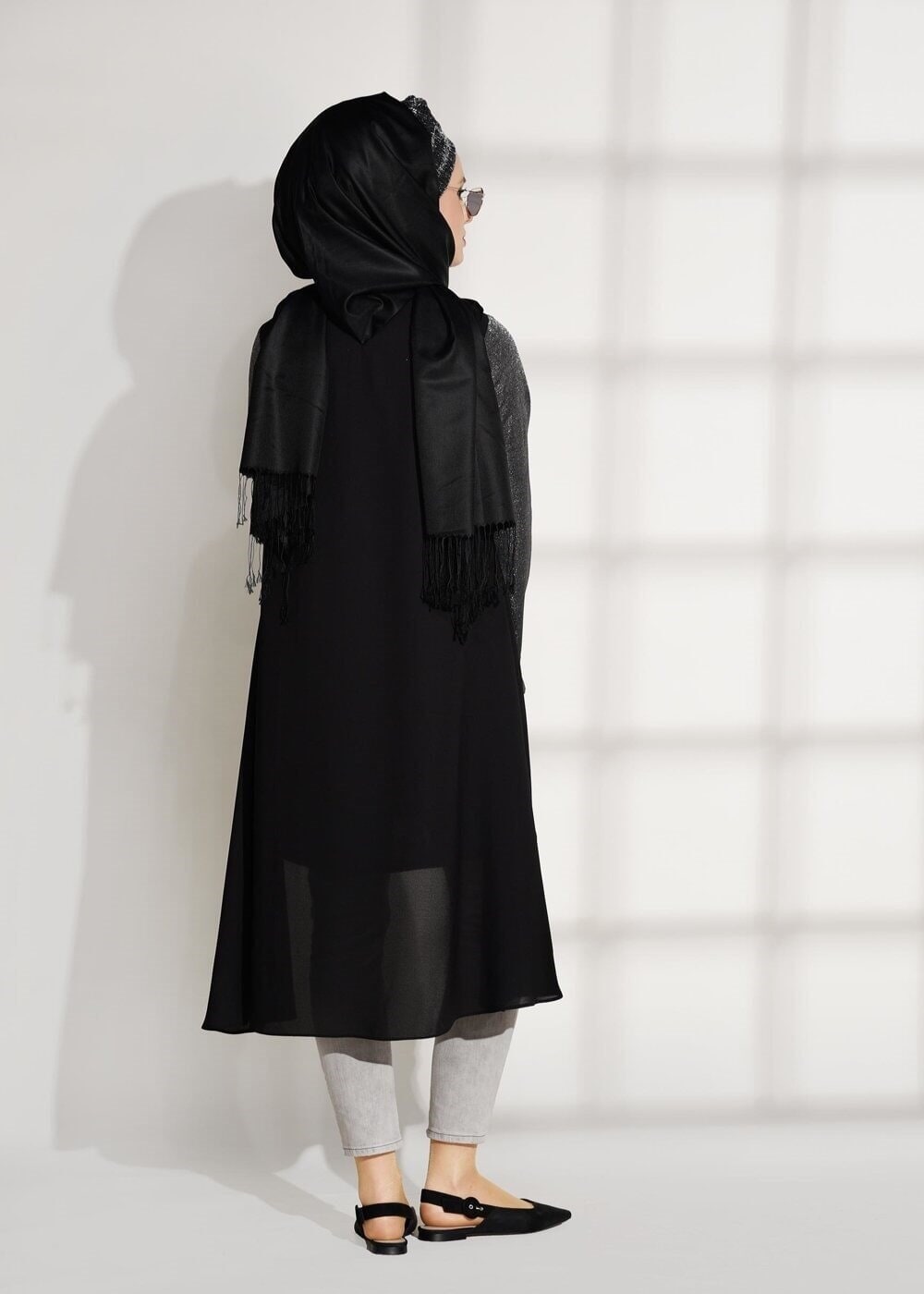 Tesettür giyim SİYAH T 5851 ModaBu-Sim Detaylı Tunik
