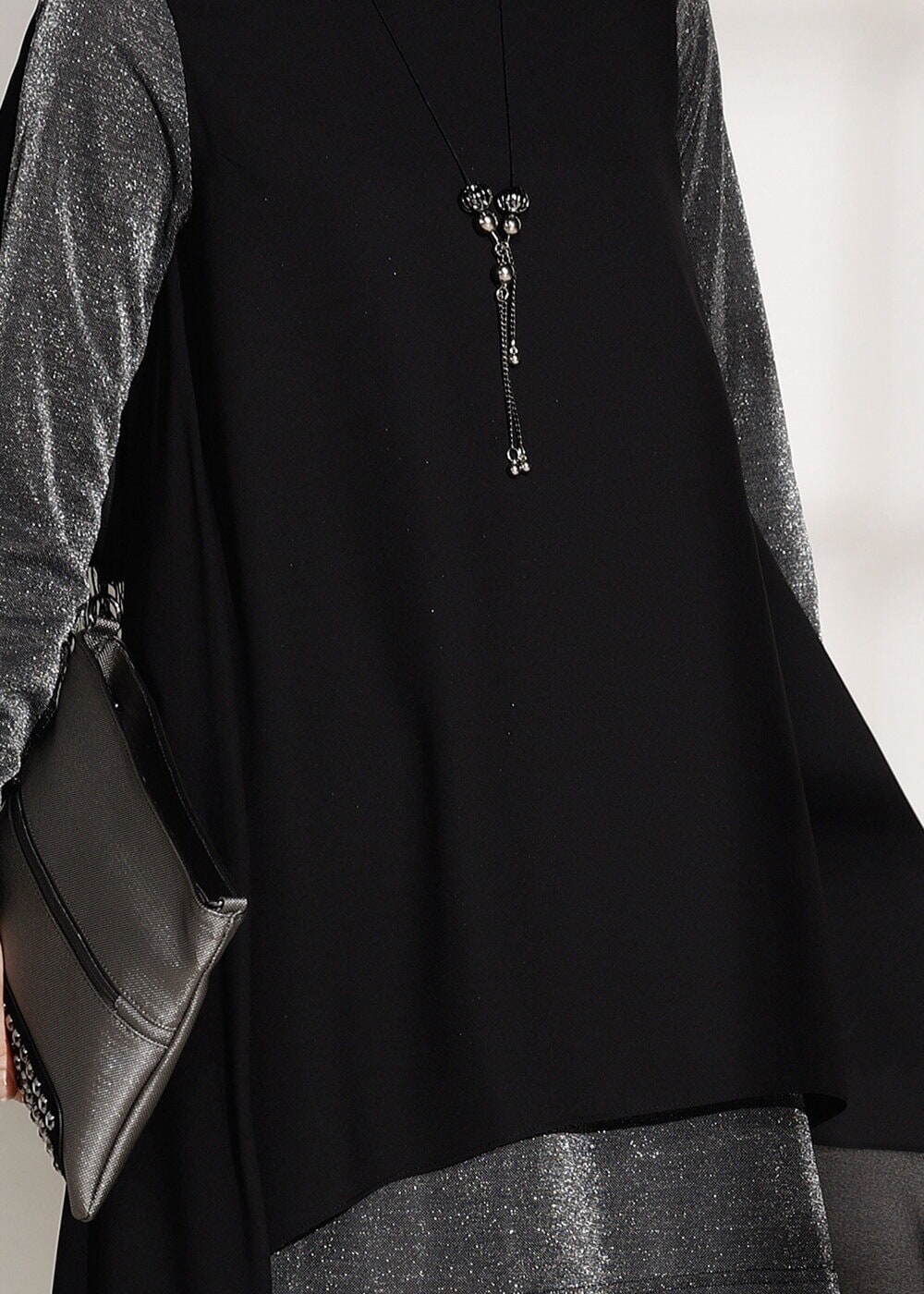 Tesettür giyim SİYAH T 5851 ModaBu-Sim Detaylı Tunik