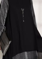 Tesettür giyim SİYAH T 5851 ModaBu-Sim Detaylı Tunik