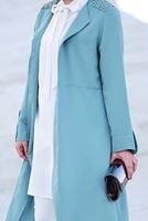 Tesettür giyim MAVİ T 5888 Mısra-2&prime;li Tunik