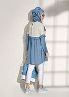 Tesettür giyim MAVİ T 5951 ModaBu-Fırfırlı Düğmeli Tunik