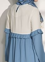 Tesettür giyim MAVİ T 5951 ModaBu-Fırfırlı Düğmeli Tunik