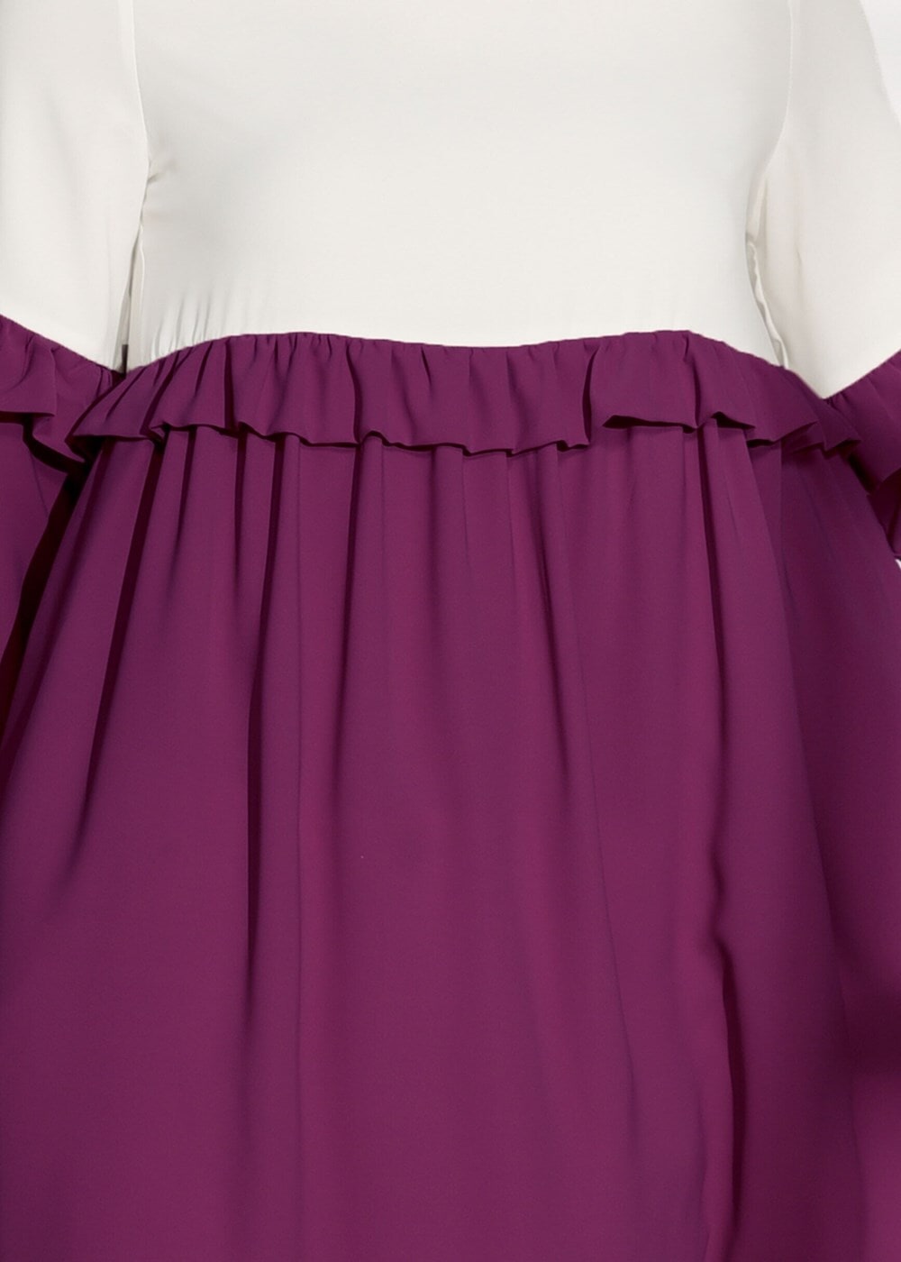 Tesettür giyim FUŞYA T 5951 ModaBu-Fırfırlı Düğmeli Tunik