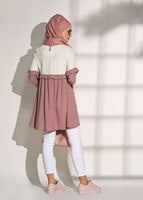 Tesettür giyim PUDRA T 5951 ModaBu-Fırfırlı Düğmeli Tunik