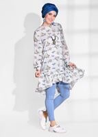 Tesettür giyim MAVİ T 5968 Mısra-Çiçek Desenli Tunik