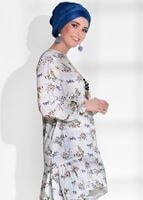 Tesettür giyim MAVİ T 5968 Mısra-Çiçek Desenli Tunik