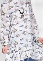 Tesettür giyim MAVİ T 5968 Mısra-Çiçek Desenli Tunik