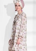 Tesettür giyim BEJ T 5968 Mısra-Çiçek Desenli Tunik