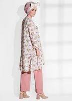 Tesettür giyim BEJ T 5968 Mısra-Çiçek Desenli Tunik