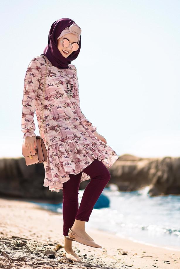 Hijab-Kleidung  T 5968 Mısra-Çiçek Desenli Tunik - TRENDTESETTÜR
