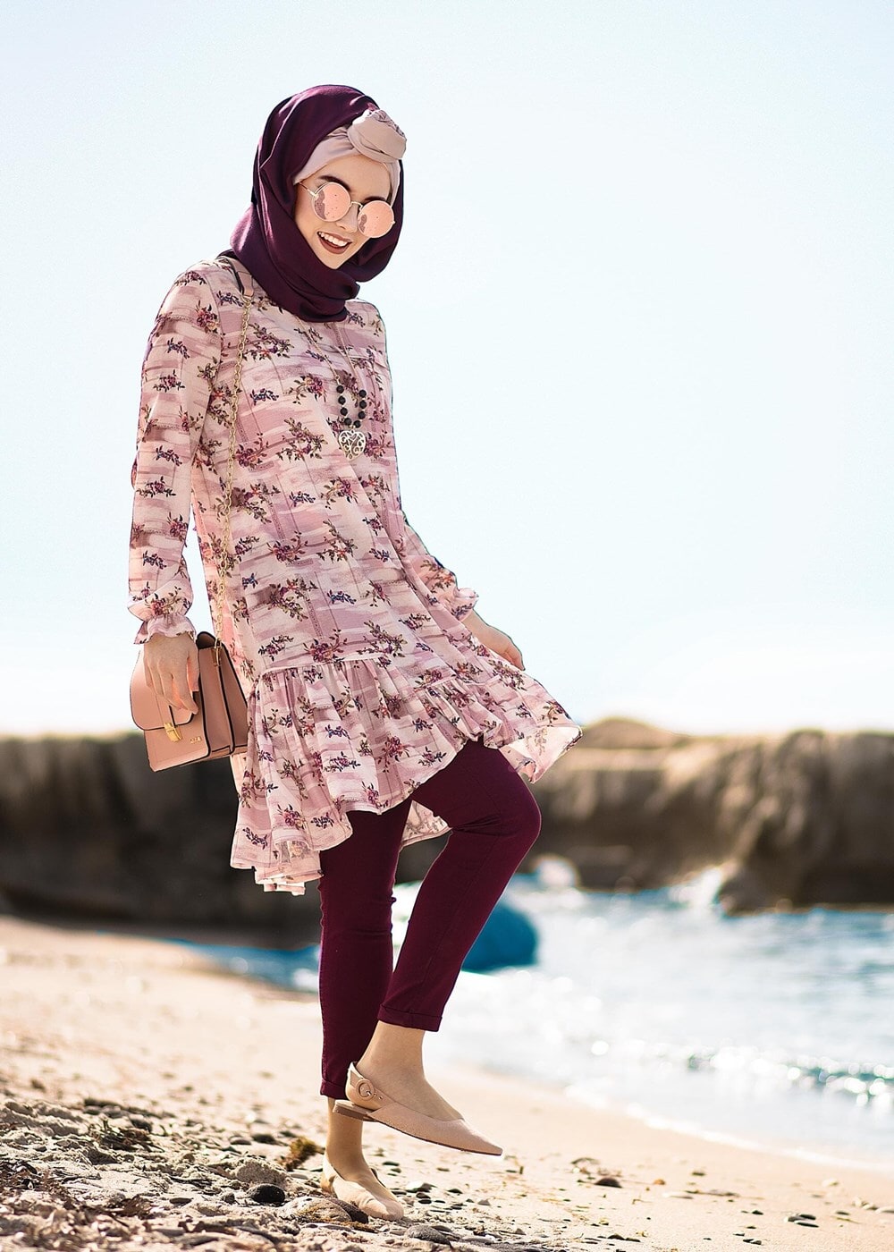 Tesettür giyim PUDRA T 5968 Mısra-Çiçek Desenli Tunik