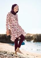 Tesettür giyim PUDRA T 5968 Mısra-Çiçek Desenli Tunik