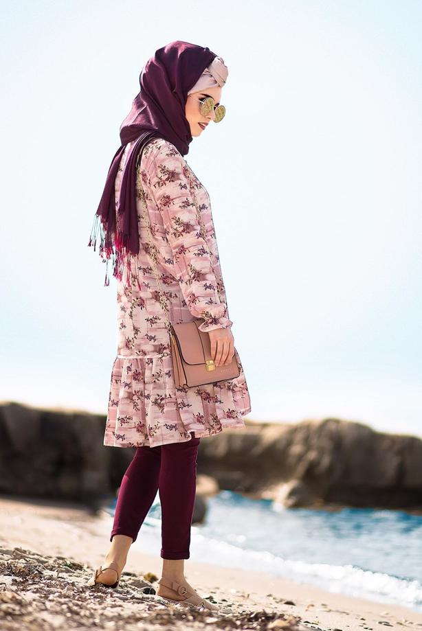 Hijab-Kleidung  T 5968 Mısra-Çiçek Desenli Tunik - TRENDTESETTÜR