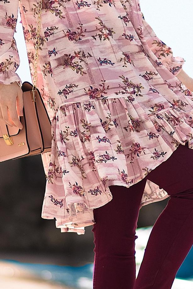 Hijab-Kleidung  T 5968 Mısra-Çiçek Desenli Tunik - TRENDTESETTÜR