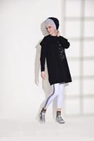 Tesettür giyim SİYAH T 6118 Bwest- Yıldız İşlemeli Spor Tunik