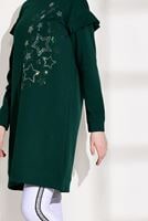 Tesettür giyim YEŞİL T 6118 Bwest- Yıldız İşlemeli Spor Tunik
