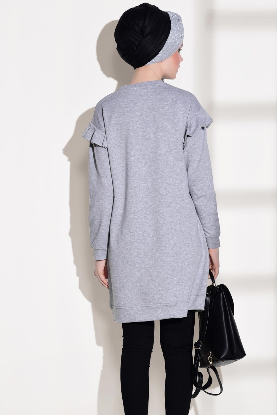 Tesettür giyim GRİ T 6118 Bwest- Yıldız İşlemeli Spor Tunik