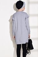 Tesettür giyim GRİ T 6118 Bwest- Yıldız İşlemeli Spor Tunik
