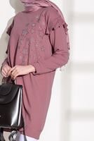 Tesettür giyim PEMBE T 6118 Bwest- Yıldız İşlemeli Spor Tunik